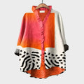 Abstract Print Ruffle Neck Blouse
