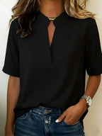 Classic Collared V-Neck Blouse