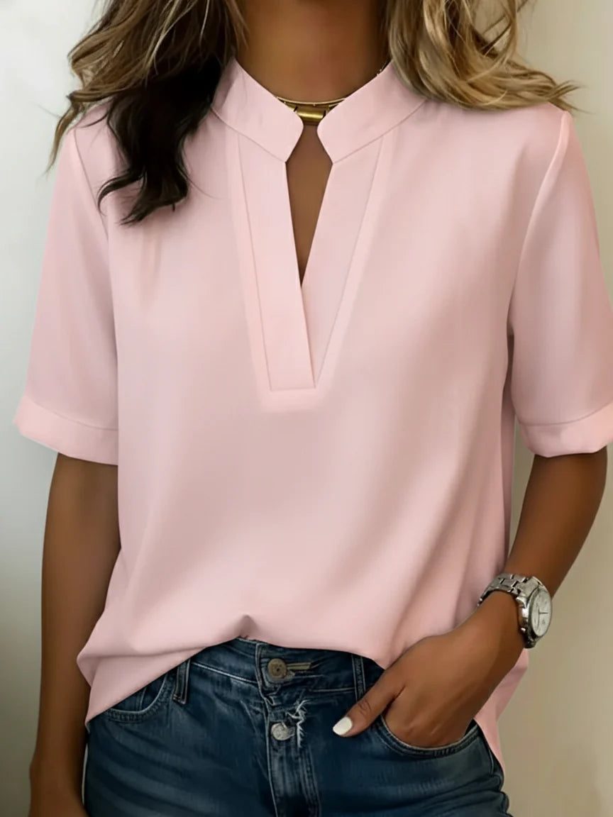 Classic Collared V-Neck Blouse