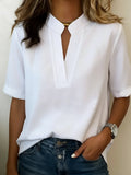 Classic Collared V-Neck Blouse