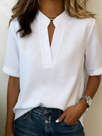 Classic Collared V-Neck Blouse