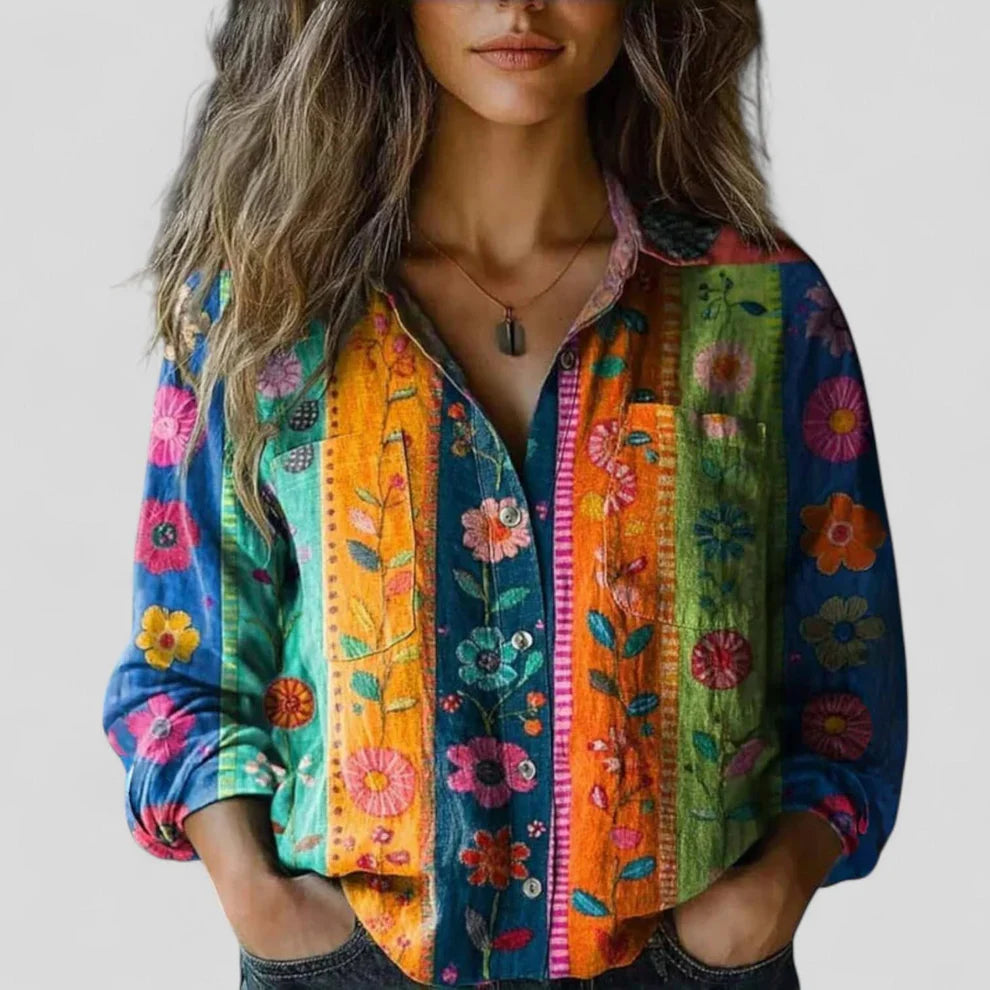 Gradient Button-Up Blouse