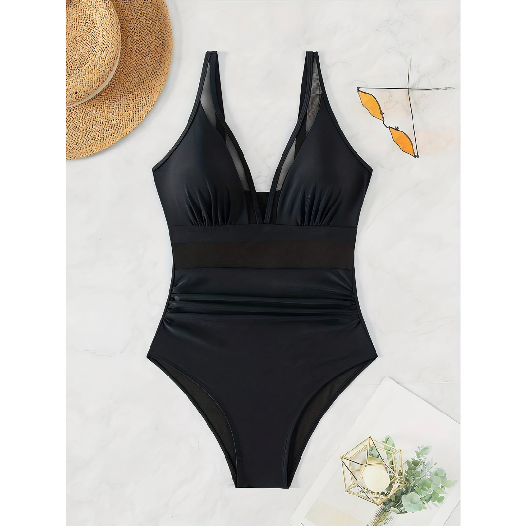 Ruched V-Neck One-Piece Swimsuit