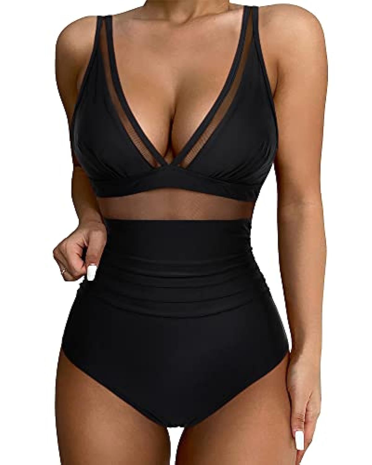 Ruched V-Neck One-Piece Swimsuit