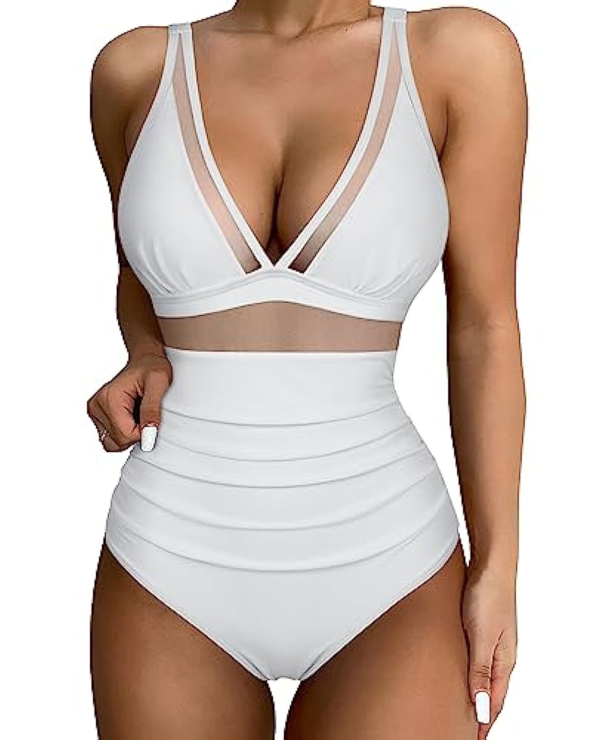 Ruched V-Neck One-Piece Swimsuit