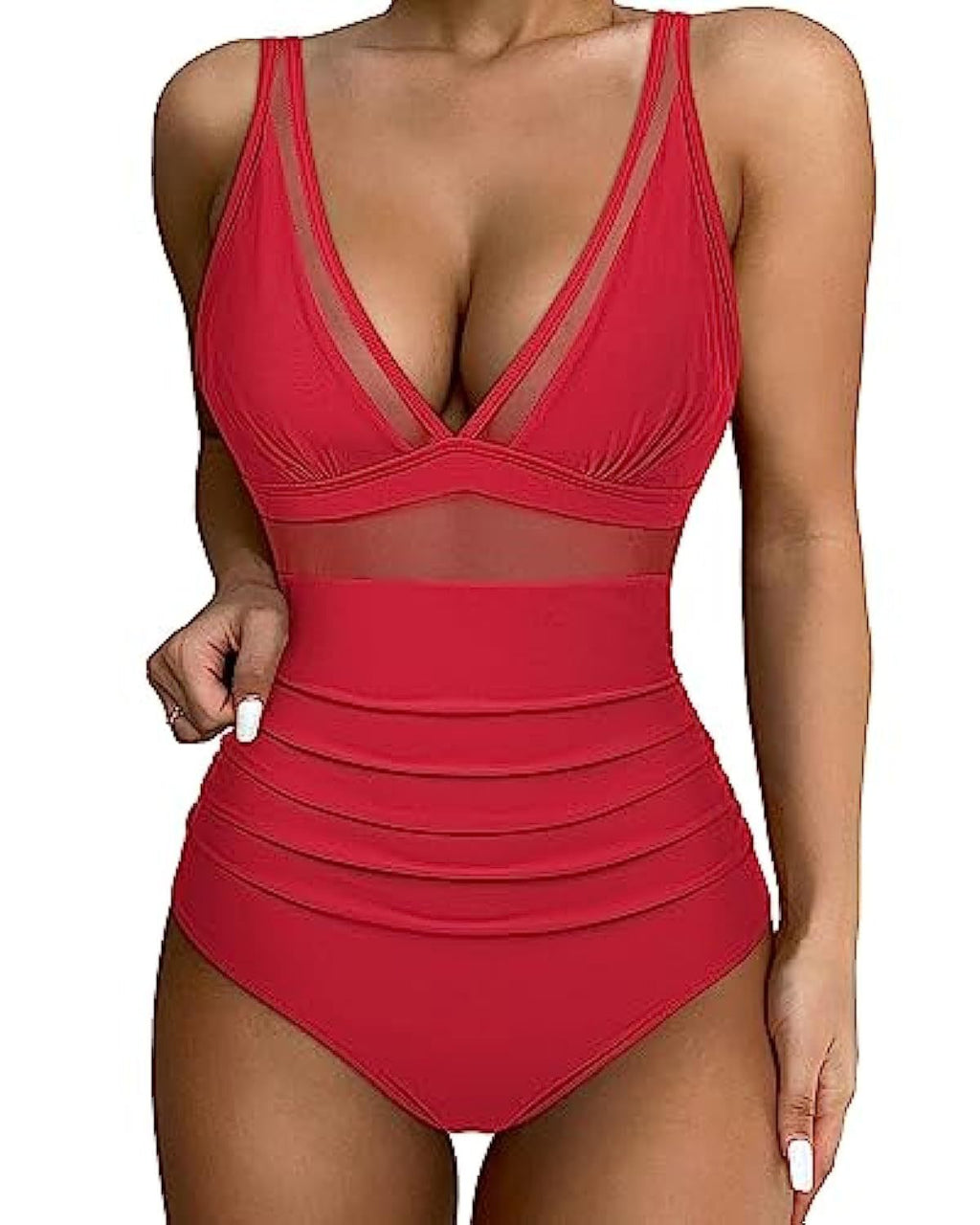 Ruched V-Neck One-Piece Swimsuit