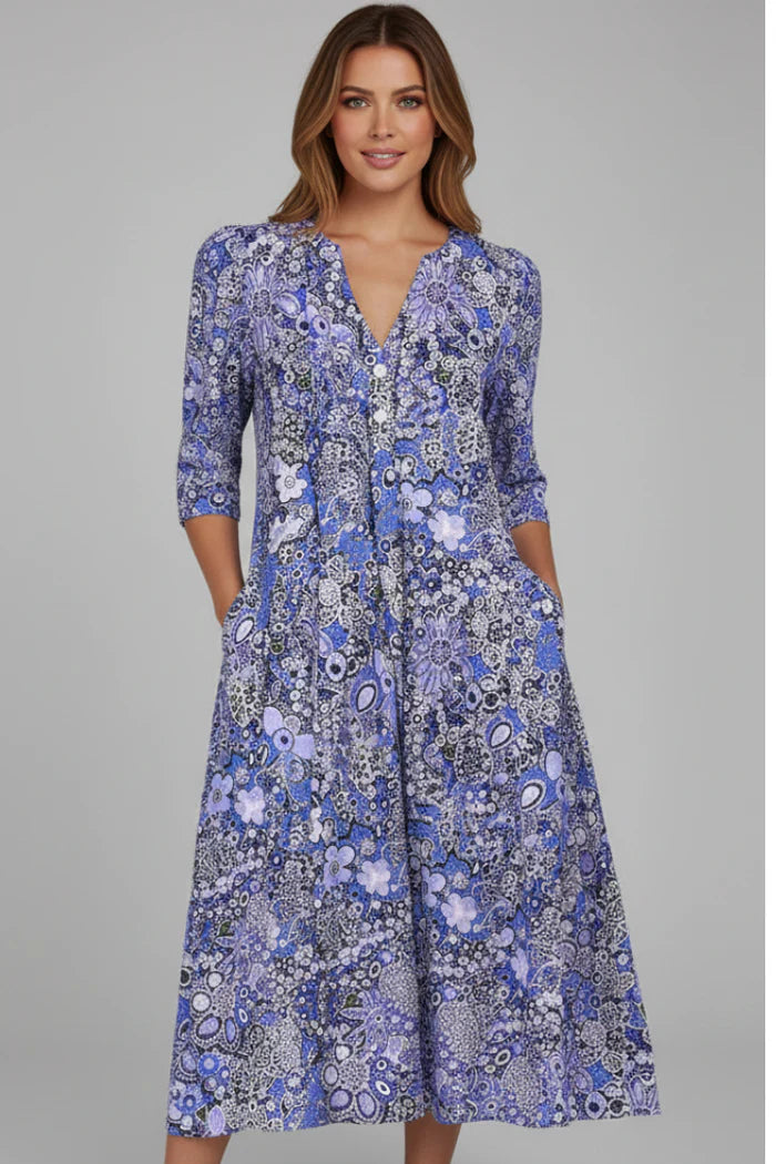 Printed V-Neck Midi Dress