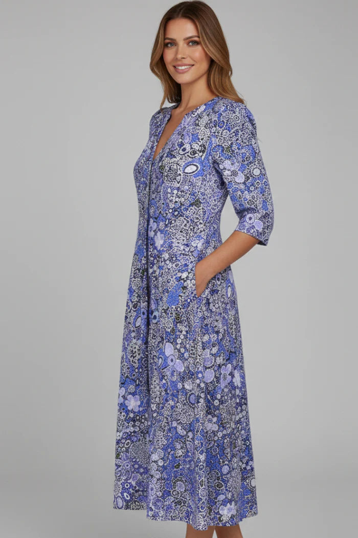 Printed V-Neck Midi Dress
