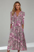 Printed V-Neck Midi Dress