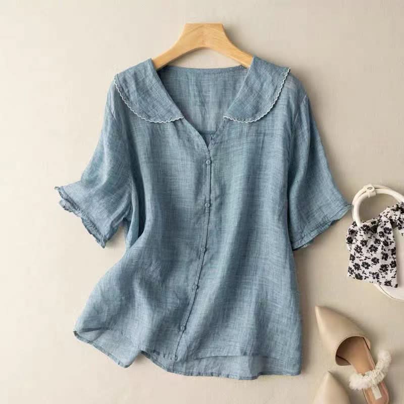 Scalloped Collar Linen Blouse