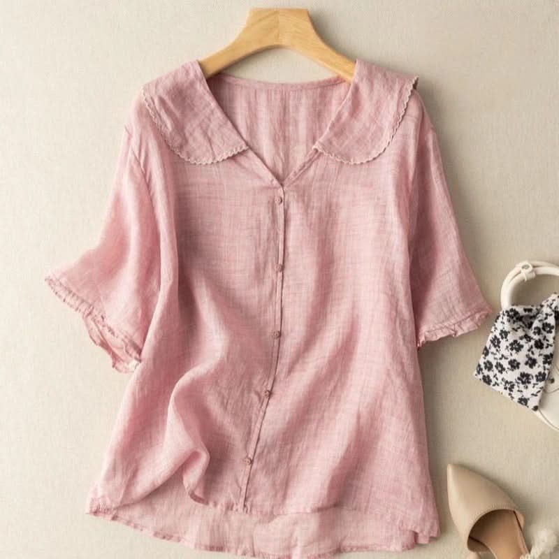 Scalloped Collar Linen Blouse