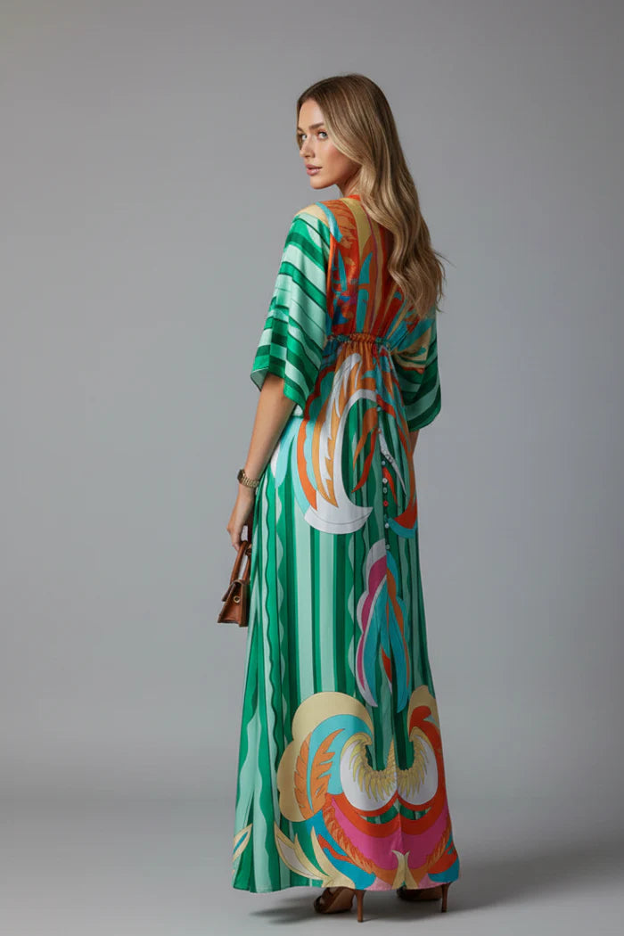 Printed Tie Waist Maxi Dress