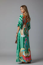 Printed Tie Waist Maxi Dress