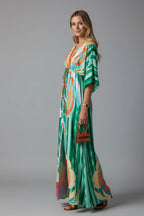 Printed Tie Waist Maxi Dress