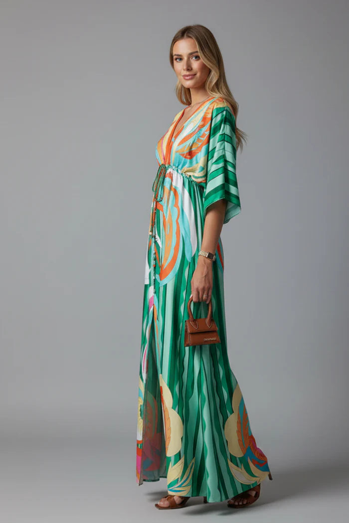 Printed Tie Waist Maxi Dress