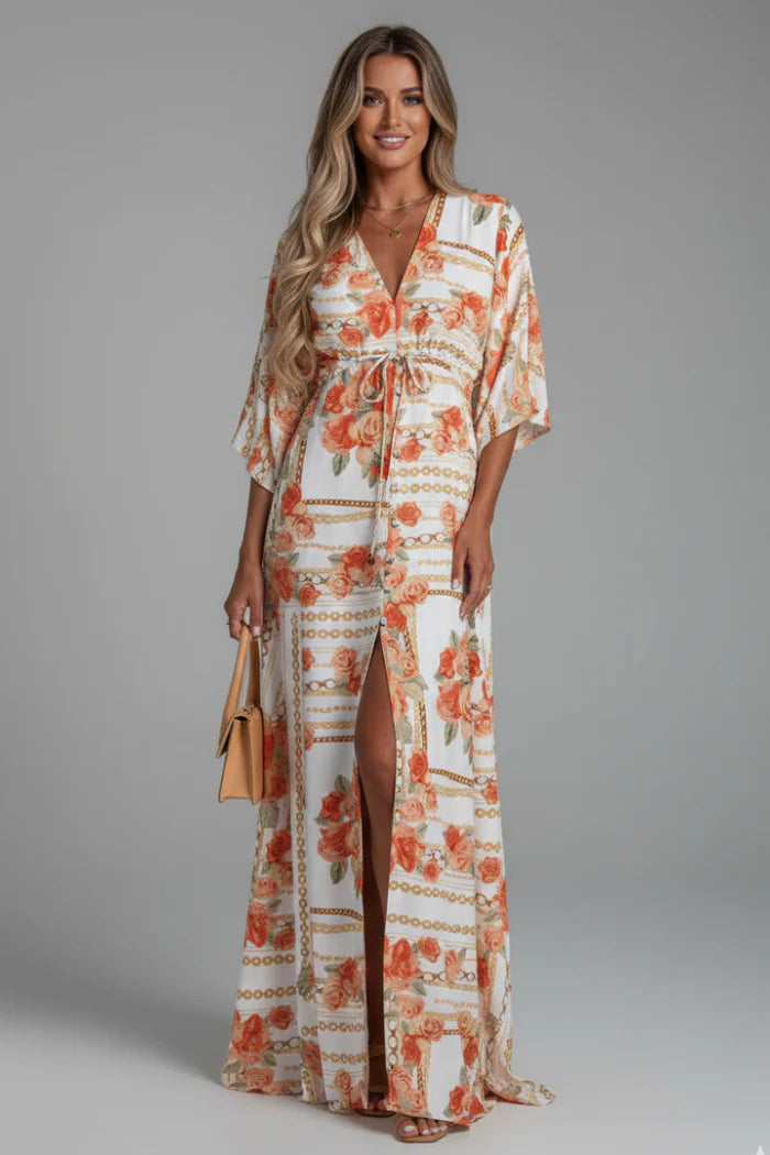 Printed Tie Waist Maxi Dress