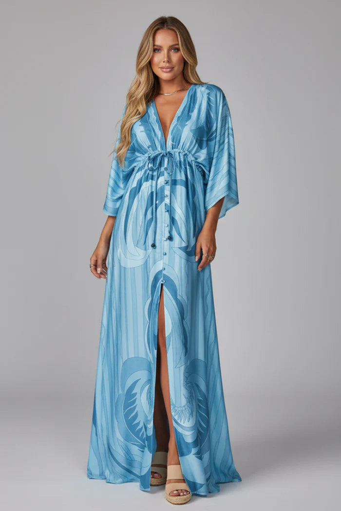 Printed Tie Waist Maxi Dress