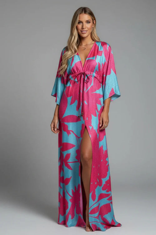 Printed Tie Waist Maxi Dress